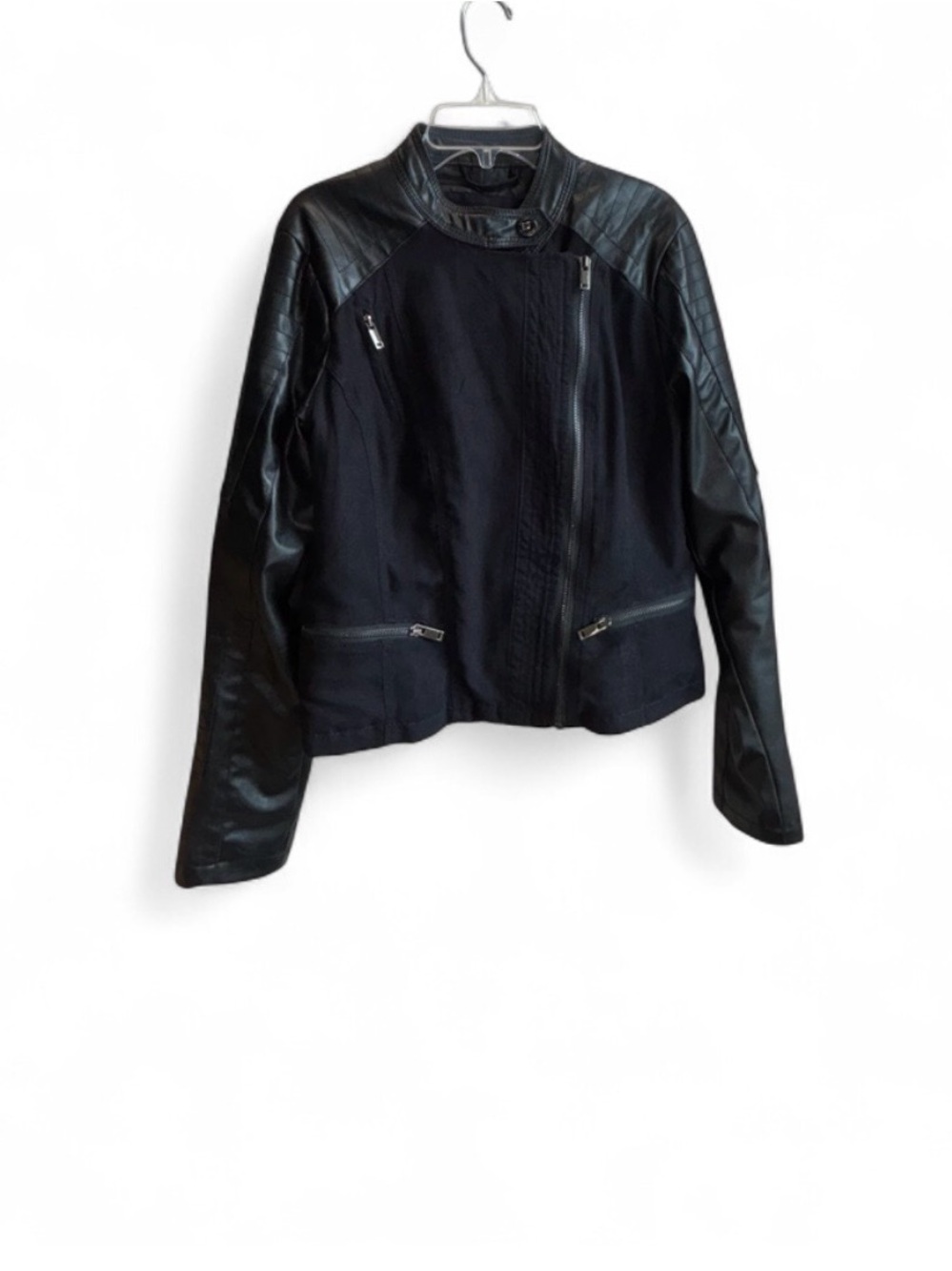 Dollhouse Black Faux-Leather Panel Moto Jacket